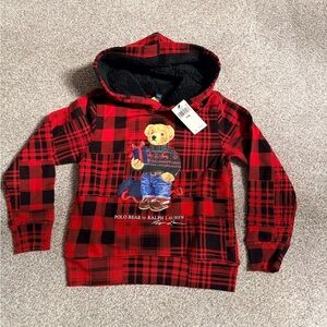 Ralph Lauren Kids Plaid Hoodie with Bear Graphic